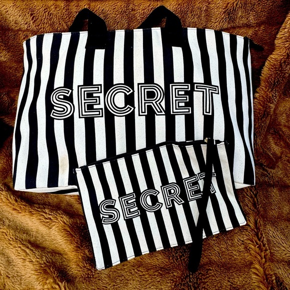 Victoria’s Secret Viral Graphic Stripe Tote & Large Wristlet Pouch (2 Piece) - Picture 1 of 13